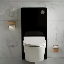 Planète Bain Pack wc avec cuvette lavante - Façade en verre noir-Wc japonais