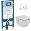 Wc Suspendu|Geberit Pack WC Bati Duofix + Cuvette Ideal Standard Tesi Aquablade + Plaque de commande Sigma20 Blanc chrome + bati support