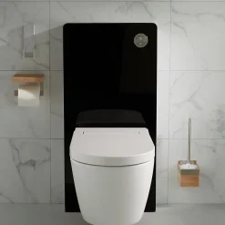 Wc Japonais|Planète Bain Pack WC Bati support mural avec cuvette lavante - Façade noire - WC japonais - Tesa