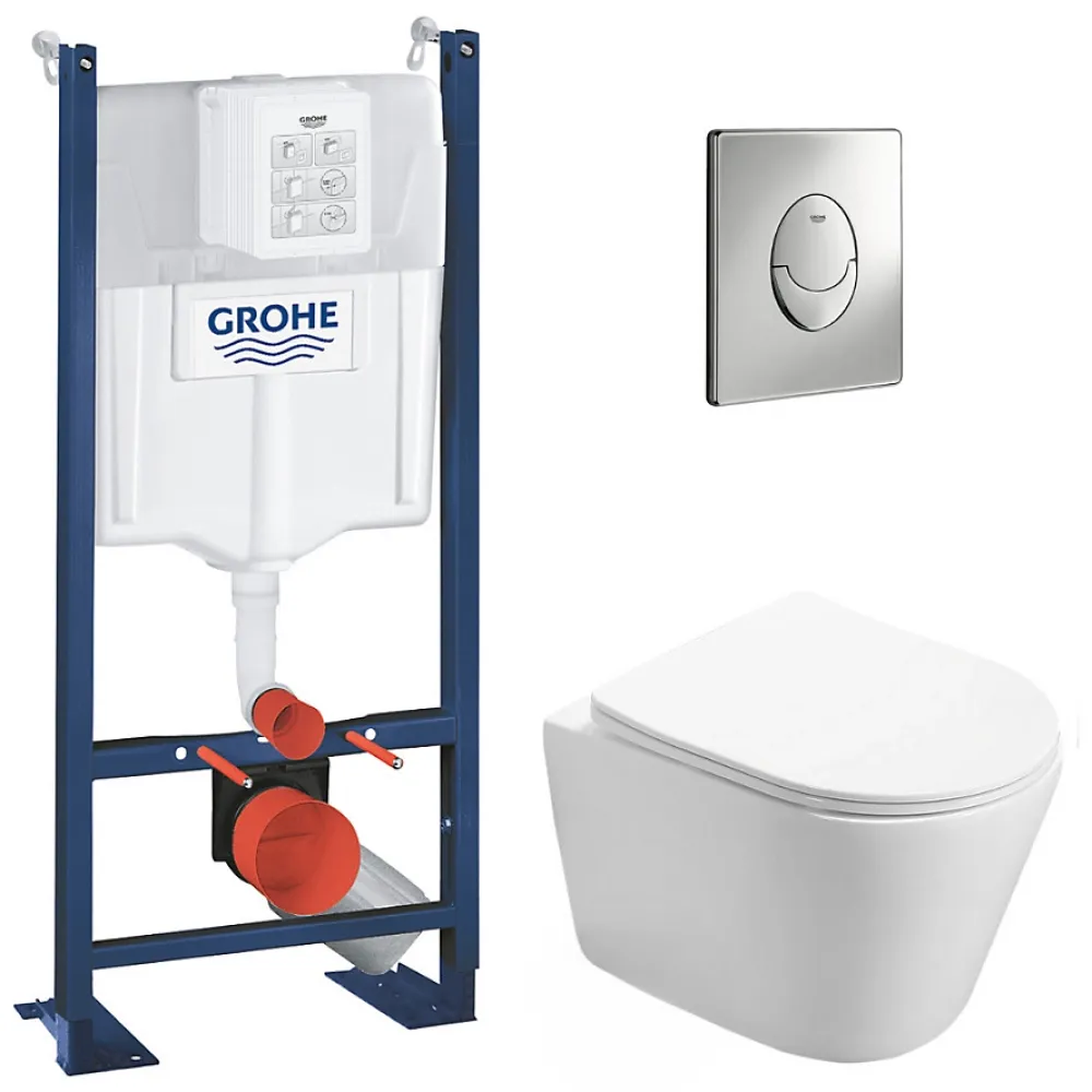 Swiss Aqua Technologies Pack WC Bâti autoportant + WC Infinitio sans bride + Plaque chrome