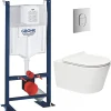 Swiss Aqua Technologies Pack WC Bâti autoportant + WC sans bride SAT Brevis + Abattant ultra-fin softclose + Plaque chrome