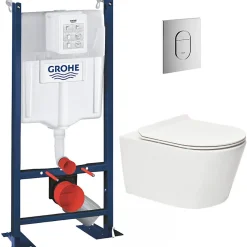 Swiss Aqua Technologies Pack WC Bâti autoportant + WC sans bride SAT Brevis + Abattant ultra-fin softclose + Plaque chrome