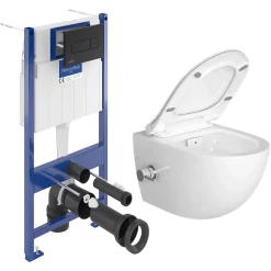 Wc Suspendu|Villeroy & Boch Pack WC Bâti sol mur + WC SAT + bidet thermostatique + Abattant SoftClose + Plaque (VCNSATCL4)