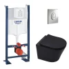Wc Suspendu|Swiss Aqua Technologies Pack WC Bâti-autoportant Rapid SL + WC Infinitio sans bride noir mat + Abattant softclose + Plaque chrome