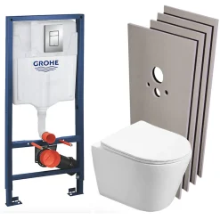 Wc Suspendu|Swiss Aqua Technologies Pack WC Bâti-support + WC SAT Infinitio sans bride, fixation invisible + Plaque chrome + Set d'habillage