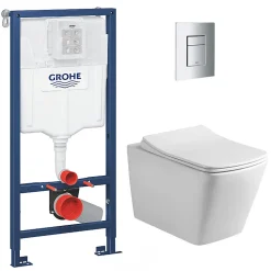 Wc Suspendu|Swiss Aqua Technologies Pack WC Bâti-support + WC sans bride Infinitio Design + Abattant softclose + Plaque chrome