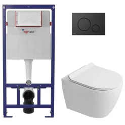Wc Suspendu|Swiss Aqua Technologies Pack WC bâti-support + WC sans bride Ceramia PixL avec abattant SoftClose + plaque noir (STCEPXWT03-FR)