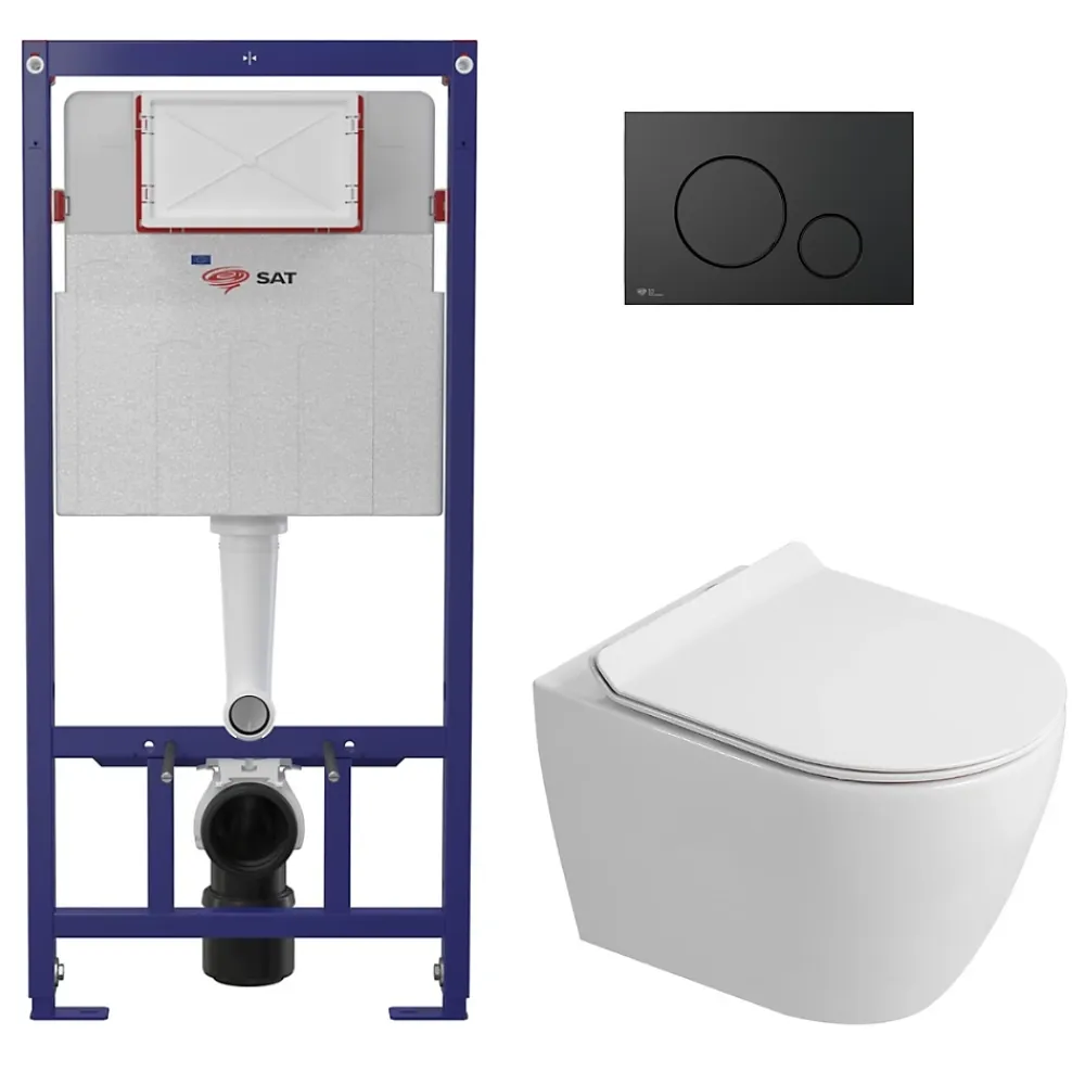 Wc Suspendu|Swiss Aqua Technologies Pack WC bâti-support + WC sans bride Ceramia PixL avec abattant SoftClose + plaque noir (STCEPXWT03-FR)
