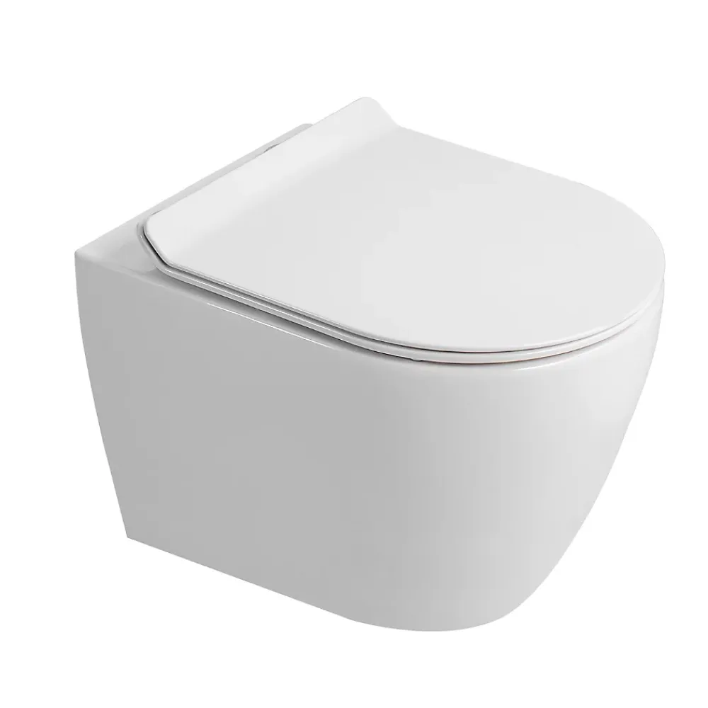 Wc Suspendu|Swiss Aqua Technologies Pack WC bâti-support + WC sans bride Ceramia PixL avec abattant SoftClose + plaque noir (STCEPXWT03-FR)
