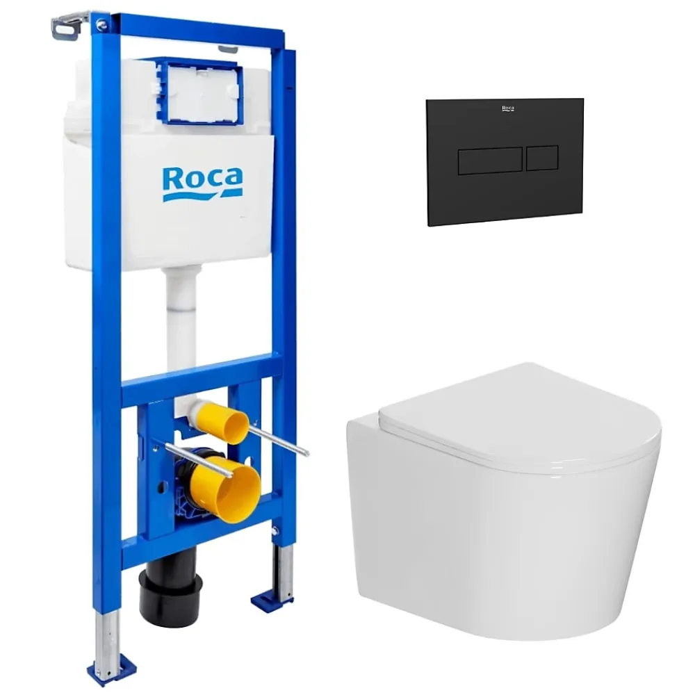 Roca Pack WC bâti-support + WC suspendu sans bride Ceramia avec abattant SoftClose + plaque (ROCE14WT06-FR)