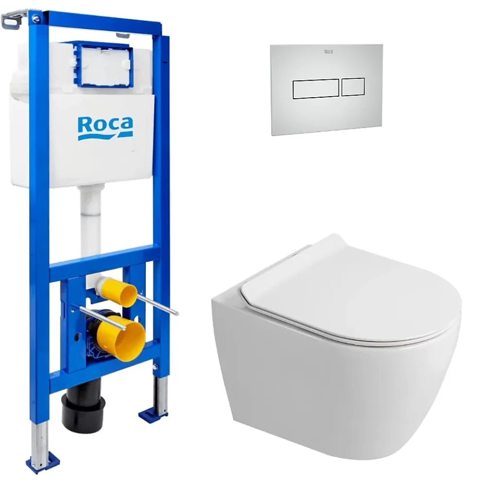 Roca Pack WC bâti-support + WC suspendu sans bride Ceramia PixL avec abattant SoftClose + plaque (ROCEPXWT05-FR)