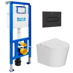 Roca Pack WC bâti-support + WC suspendu sans bride Ceramia avec abattant SoftClose + plaque (ROCE14WT03-FR)