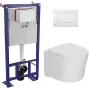 Swiss Aqua Technologies Pack WC bâti-support autoportant + WC suspendu sans bride + abattant SoftClose + plaque blanche (SMRTCETOR270)