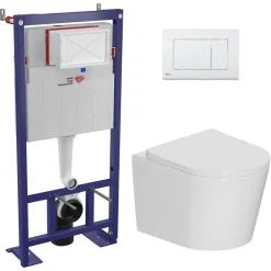 Swiss Aqua Technologies Pack WC bâti-support autoportant + WC suspendu sans bride + abattant SoftClose + plaque blanche (SMRTCETOR270)