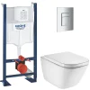 Grohe Pack WC bâti-support autoportant Rapid SL + WC suspendu Roca avec abattant SoftClose + plaque chrome (GRRROGAWR03-U)