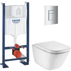 Grohe Pack WC bâti-support autoportant Rapid SL + WC suspendu Roca avec abattant SoftClose + plaque chrome (GRRROGAWR03-U)