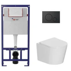 Wc Suspendu|Swiss Aqua Technologies Pack WC bâti-support léger 112 cm ECO 2L + WC suspendu Ceramia + plaque noir mat (STECE14WT02-FR)