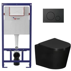 Swiss Aqua Technologies Pack WC bâti-support léger 112 cm ECO 2L + WC suspendu Ceramia + plaque noir mat (STECE14BMT01-FR)