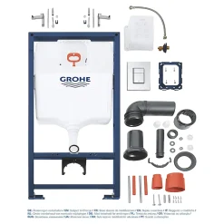 Grohe Pack WC bâti-support Rapid SL + WC suspendu sans bride + abattant SoftClose + plaque chrome, blanc (RAPIDSL-CETOR)