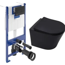 Wc Suspendu|Villeroy & Boch Pack WC Bâti-support sol mur + WC SAT Infinitio sans bride + Abattant SoftClose + Plaque (VCNBLINFI4)