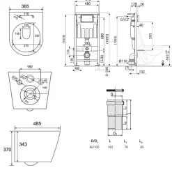 Wc Suspendu|Villeroy & Boch Pack WC Bâti-support sol mur + WC SAT Infinitio sans bride + Abattant SoftClose + Plaque (VCNBLINFI4)