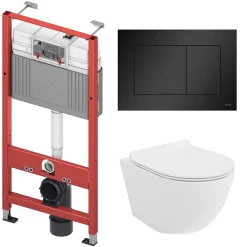 Badland Pack WC Bâti-support TECEbase + WC Rolo blanc + tapis d'isolation acoustique + plaque noir
