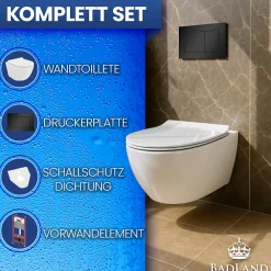 Badland Pack WC Bâti-support TECEbase + WC Rolo blanc + tapis d'isolation acoustique + plaque noir