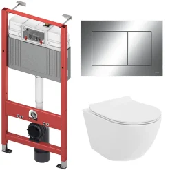 Wc Suspendu|Badland Pack WC Bâti-support TECEbase + WC Rolo blanc + tapis d'isolation acoustique + plaque chrome