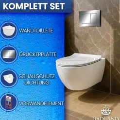 Wc Suspendu|Badland Pack WC Bâti-support TECEbase + WC Rolo blanc + tapis d'isolation acoustique + plaque chrome