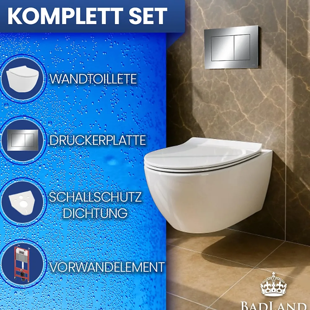 Wc Suspendu|Badland Pack WC Bâti-support TECEbase + WC Rolo blanc + tapis d'isolation acoustique + plaque chrome