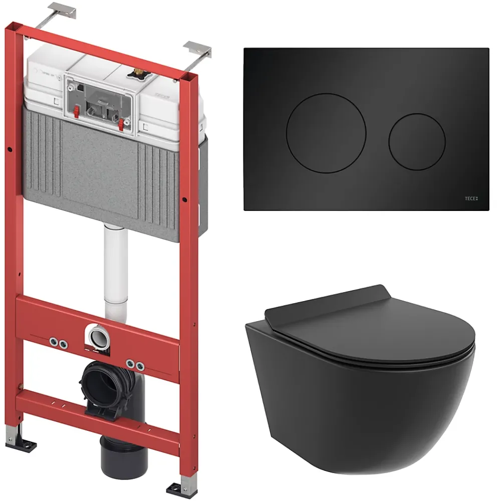 Badland Pack WC Bâti-support TECEbase + WC Rolo noir + tapis d'isolation acoustique + plaque noir