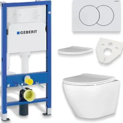 Badland Pack WC GEBERIT Bâti-support Duofix+WC Slim Soft-Close ROLO blanc+tapis d'isolation acoustique+plaque blanc