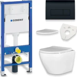 Badland Pack WC GEBERIT Bâti-support Duofix+WC Slim Soft-Close ROLO blanc+tapis d'isolation acoustique+plaque noir
