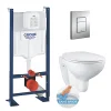 Wc Suspendu|Grohe Pack WC Rapid SL autoportant + cuvette Bau Ceramic sans bride + plaque Skate Cosmo chrome (ProjectBau-1)