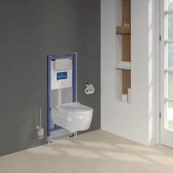 Villeroy & Boch Pack WC sans bride VILLEROY ET BOCH Avento + Bâti support + abattant frein de chute + plaque chromée mat + Tabouret blanc