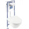 Wc Suspendu|Villeroy & Boch Pack WC sans bride VILLEROY ET BOCH Architectura avec abattant + bâti-support sol et mur Viconnect PRO + plaque chromée brillant