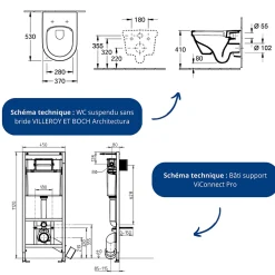 Wc Suspendu|Villeroy & Boch Pack WC sans bride VILLEROY ET BOCH Architectura avec abattant + bâti-support sol et mur Viconnect PRO + plaque chromée brillant