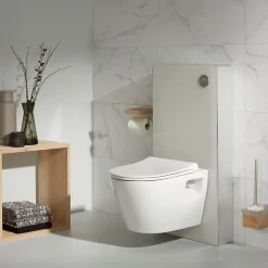 Planète Bain Pack WC suspendu avec bâti Verre blanc + Cuvette suspendue sans bride et abattant slim