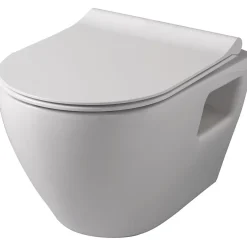 Planète Bain Pack WC suspendu avec bâti Verre blanc + Cuvette suspendue sans bride et abattant slim