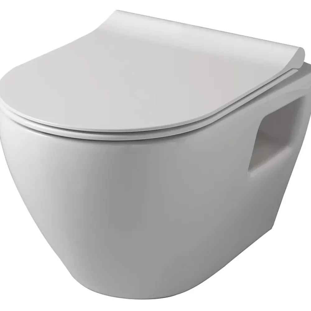 Planète Bain Pack WC suspendu avec bâti Verre blanc + Cuvette suspendue sans bride et abattant slim