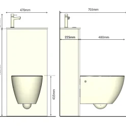 Planète Bain Pack WC suspendu avec lave-mains intégré + Cuvette gain de place sans bride corolla