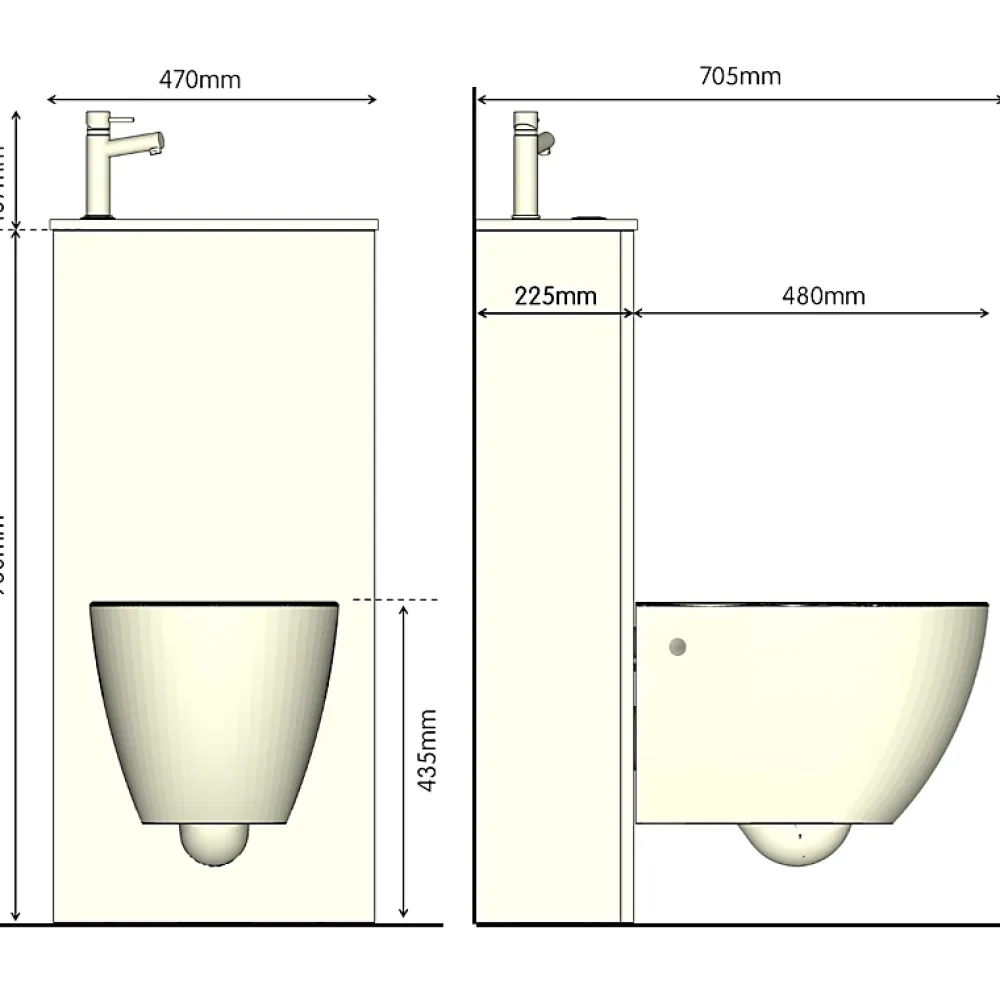 Planète Bain Pack WC suspendu avec lave-mains intégré + Cuvette gain de place sans bride corolla