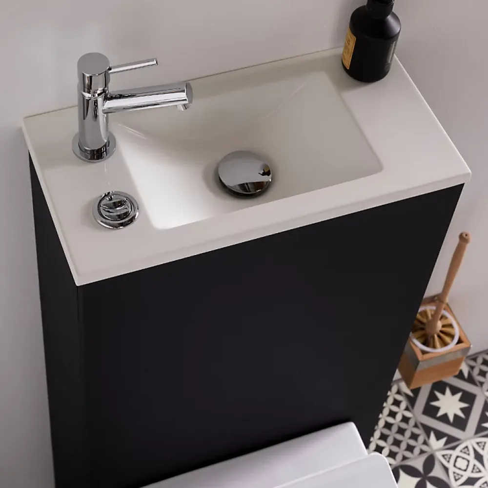 Planète Bain Pack WC suspendu avec lave-mains intégré + Cuvette gain de place sans bride corolla