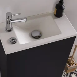 Planète Bain Pack WC suspendu avec lave-mains intégré + Cuvette gain de place sans bride corolla Gris mat