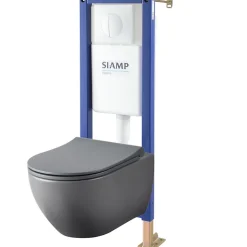 Planète Bain Pack WC suspendu bati siamp universel + cuvette sans bride grise knidos