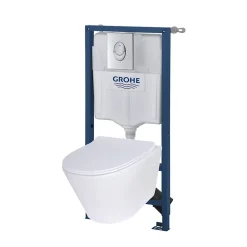 Grohe Pack WC suspendu blanc cuvette sans bride Fuerte et bâti-support sol et mur