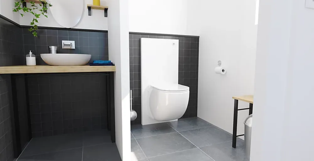 SFA Pack WC suspendu broyeur blanc avec bâti et pompe de relevage intégrée, Sanicompact