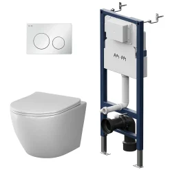 Am.Pm Europe Pack WC suspendu bâti mural et cuvette Plaque Round Blanche Pack WC Bati-support AM.PM X-Joy S