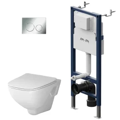 Wc Suspendu|Am.Pm Europe Pack WC suspendu bâti mural et cuvette Plaque Round Chrome Pack WC Bati-support AM.PM X-Joy
