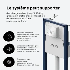 Wc Suspendu|Am.Pm Europe Pack WC suspendu bâti mural et cuvette Plaque Round Chrome Pack WC Bati-support AM.PM X-Joy